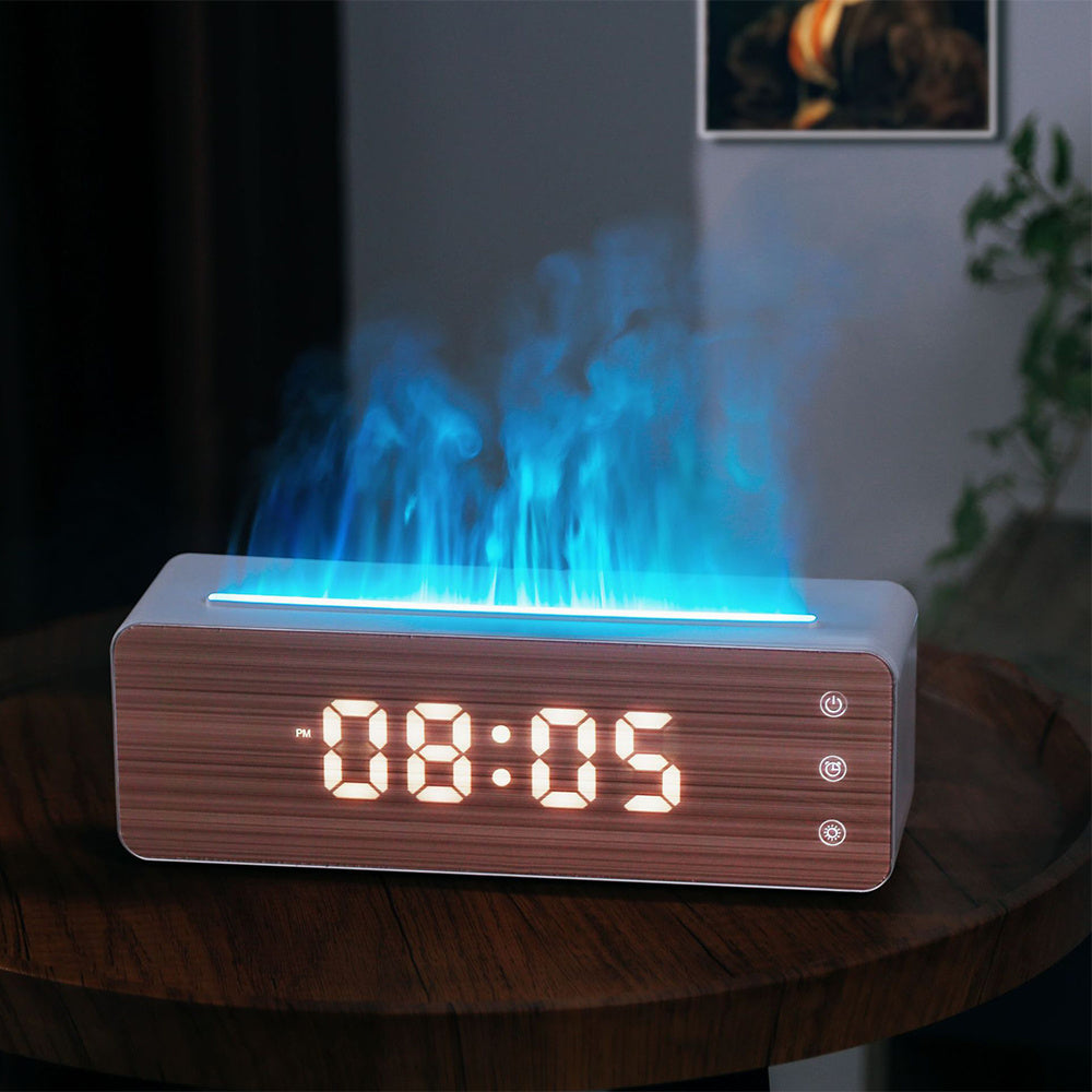 Flame Humidifier With Clock Display  Desktop Aromatherapy Humidifier  Bedroom