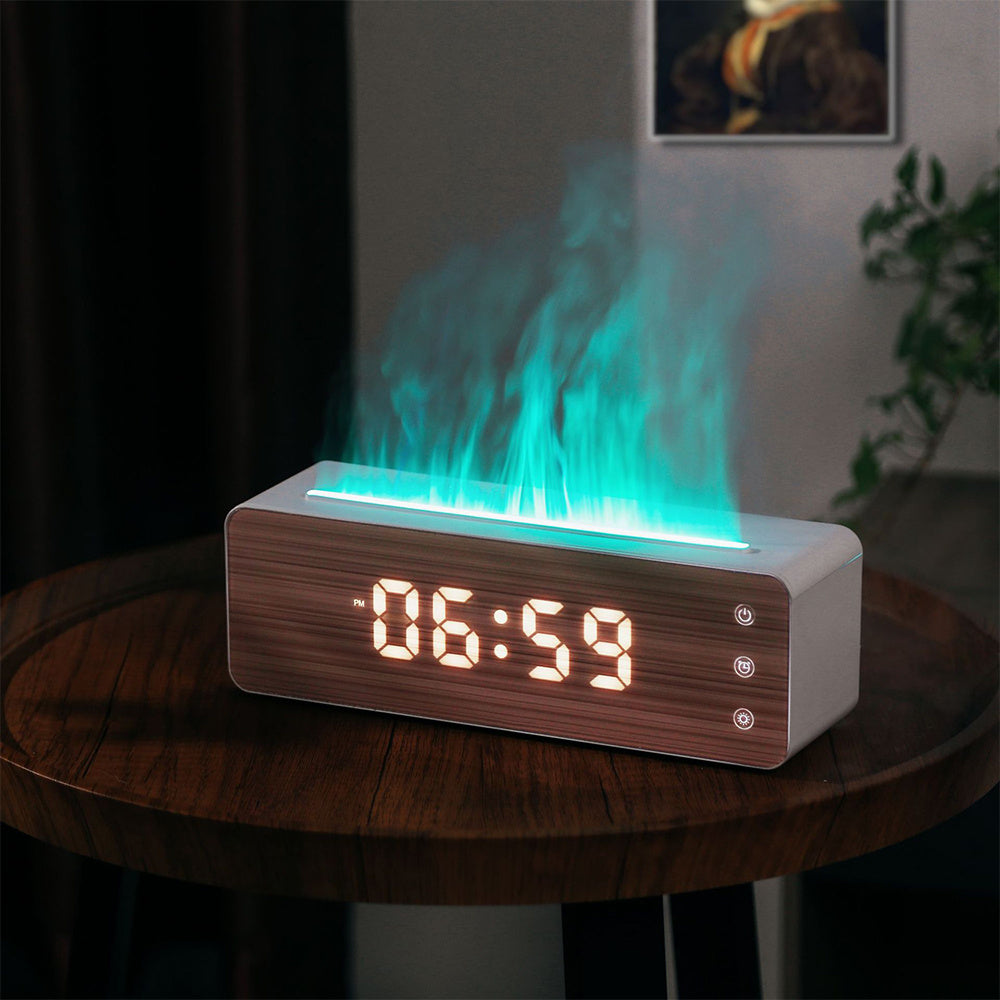 Flame Humidifier With Clock Display  Desktop Aromatherapy Humidifier  Bedroom