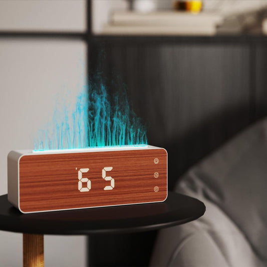 Flame Humidifier With Clock Display  Desktop Aromatherapy Humidifier  Bedroom