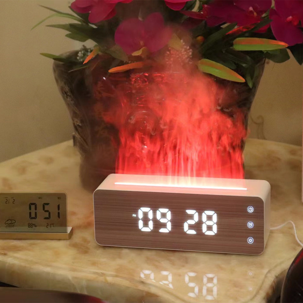 Flame Humidifier With Clock Display  Desktop Aromatherapy Humidifier  Bedroom