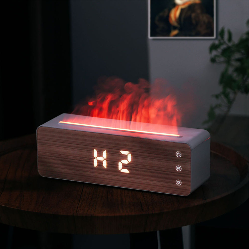 Flame Humidifier With Clock Display  Desktop Aromatherapy Humidifier  Bedroom